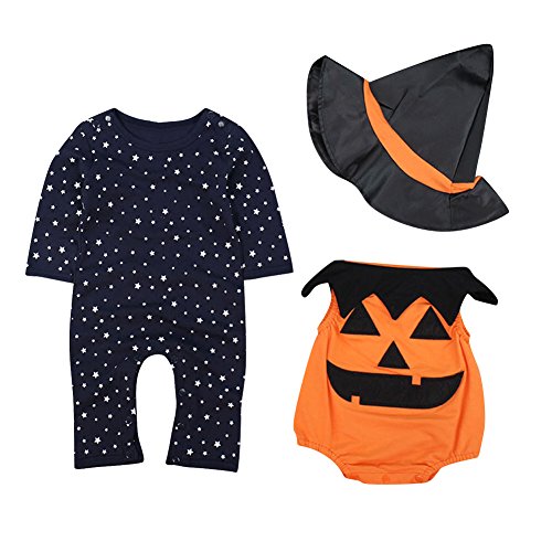 Le SSara Bebé invierno calabaza Halloween mameluco recién mono Traje Trajes 3 piezas (0-6 Meses, Naranja)