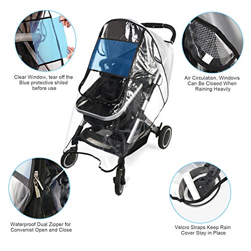 LEADSTAR Protector de Lluvia Universal, Burbuja Lluvia Universal para Silla de Paseo, Cubierta Contra Lluvia Polvo y Viento Impermeable con Bolsa Organizadora + Mosquitera para Silla de Paseo de Bebe