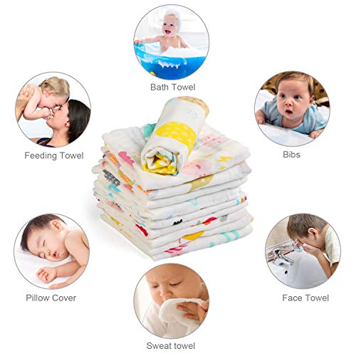 LEADSTAR Toalla Facial Infantil, 10 Piezas Toalla De Gasa Bebe Toallas De Muselina Facial Infantil Algodón Dibujos Animados Paños De Muselina Para Niños