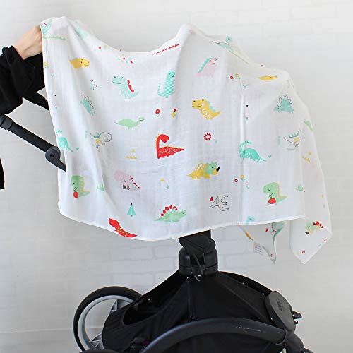 Lebze Bebé Muselina Swaddle Manta -"Diseño de Dinosaurio" Bambú Algodon Muselinas 120x120 cm Mantitas para Bebes