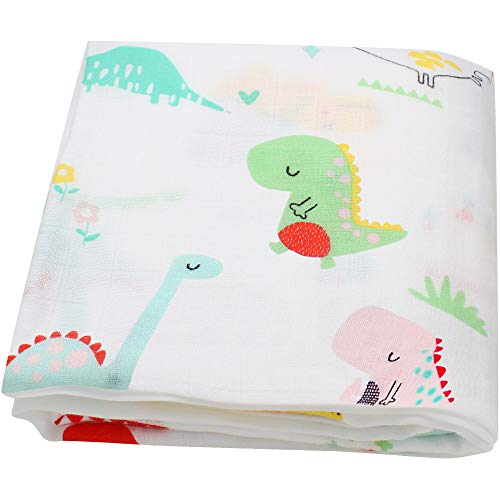 Lebze Bebé Muselina Swaddle Manta -"Diseño de Dinosaurio" Bambú Algodon Muselinas 120x120 cm Mantitas para Bebes