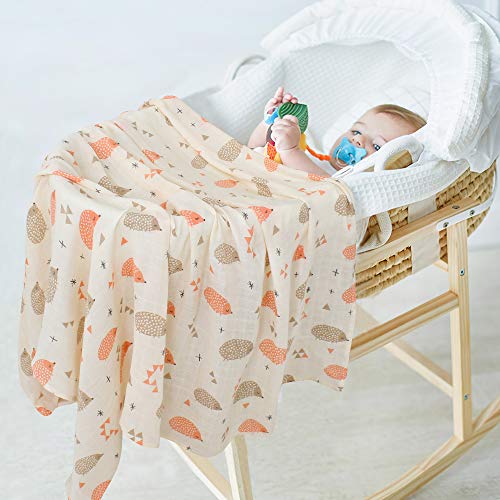 Lebze Bebé Muselina Swaddle Manta,"Diseño de Erizo" Bambú Algodon Muselinas 120x120 cm Mantitas para Bebes