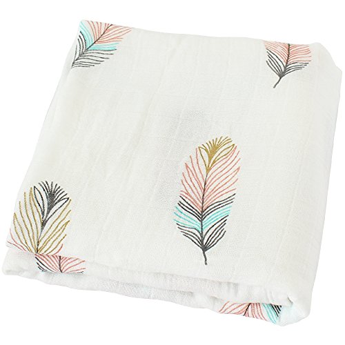 Lebze Muselina Manta Bebé -"Diente de Plumas" Bambú Algodón Bebé Chica o Baby Boy Mantas 120x120 cm Swaddle