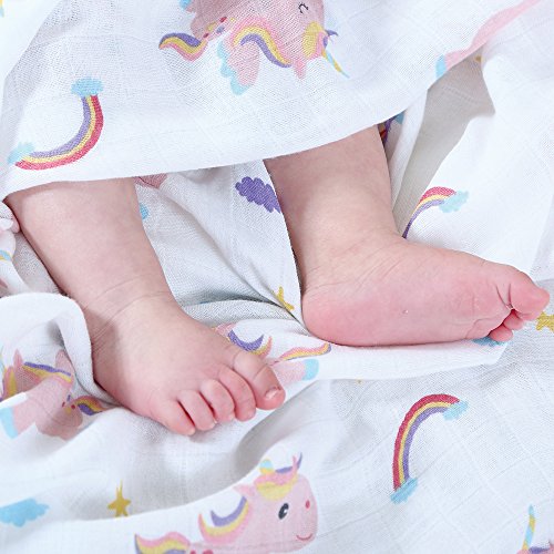 Lebze Muselina Manta Bebé -"Diente de Unicornio" Bambú Algodón Bebé Chica o Baby Boy Mantas 120x120 cm Swaddle