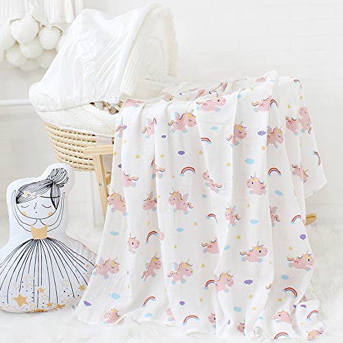 Lebze Muselina Manta Bebé -"Diente de Unicornio" Bambú Algodón Bebé Chica o Baby Boy Mantas 120x120 cm Swaddle