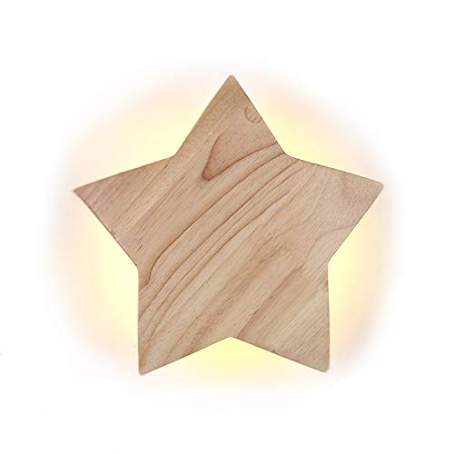 LED Madera Estrella Aplique de pared Moderno Dibujos animados Lámpara de pared Luces nocturnas Lámparas de cabecera para Niños Cuarto Sala Pasillo Loft lámpara de techo 3000K de luz cálida, D22CM