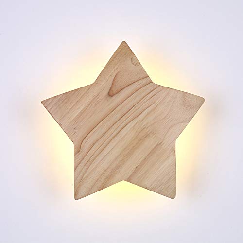 LED Madera Estrella Aplique de pared Moderno Dibujos animados Lámpara de pared Luces nocturnas Lámparas de cabecera para Niños Cuarto Sala Pasillo Loft lámpara de techo 3000K de luz cálida, D22CM