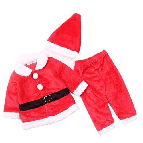 Lee Little Angel Navidad Franela Manga Larga Hermoso bebé niños Dress up Santa Traje de 3 Piezas Conjunto (1 Sombrero, 1 Chaqueta, 1 par de Pantalones) (90, Disfraces de Navidad)