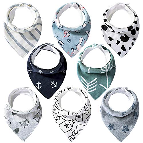 Lekebaby Baberos Bebe Bandanas para Niños y Niñas, Absorbente y Suave Baberos Bebe Bandana para Recién Nacidos, Lactantes y pequeños - 8pcs, 100% Algodón Orgánico