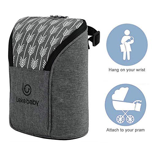 Lekebaby Biberón doble Bolsa isotérmica para biberón, Bolsa Isotermica Bebe Bolso Portátil de Biberón, Gris