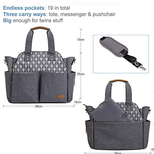 Lekebaby Bolso cambiador de pañales para mamá y niña, Satchel Messenger de gran capacidad, impresión de flecha, gris