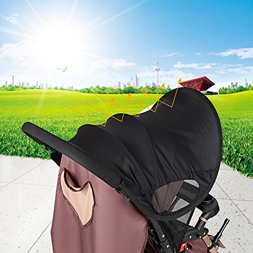 LEMESO Parasol Carrito Bebe Infantil Parasol para Silla de Paseo Sombrilla Carrito Bebe Universal Negro Protector Solar