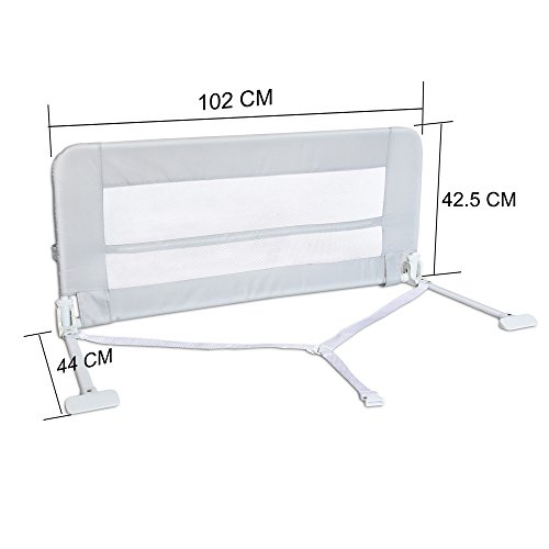 Leogreen - Barandilla de Seguridad para Cama de Bebés y Niños Pequeños, Barrera de Cama Plegable, 1,02 Metro(s), Gris, Material: Tela de nylon