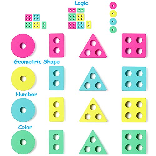 Lewo Juguetes educativos para niños de Madera Formas geométricas Tablero para apilar y clasificar …