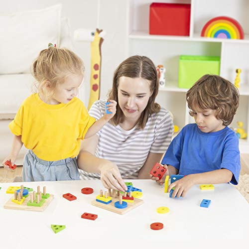 Lewo Juguetes educativos para niños de Madera Formas geométricas Tablero para apilar y clasificar