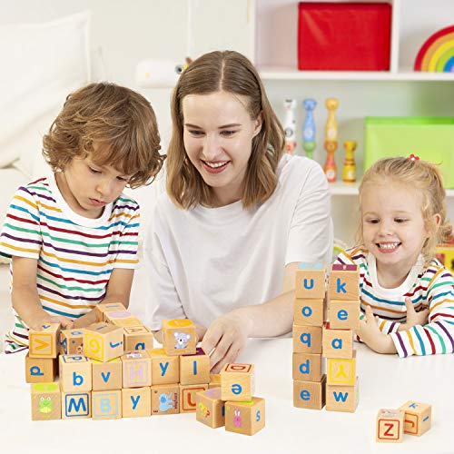 Lewo Rompecabezas de Madera Bloques de ABC Juegos de Construcción  Extra Grande 26 PCS Conjunto de Bloques de Letras del Alfabeto Montessori Juguetes Educativos para Niños Pequeños