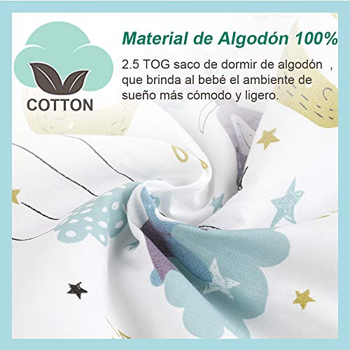 Licitn Saco de Dormir para Bebé - 2.5 TOG Saco de Dormir de Algodón Unisex para Bebés，Longitud Ajustable para Bebé (Azul, 18-36Meses(90-110cm))