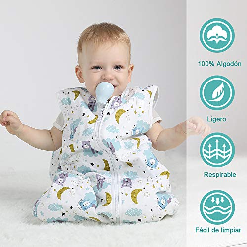 Licitn Saco de Dormir para Bebé - 2.5 TOG Saco de Dormir de Algodón Unisex para Bebés，Longitud Ajustable para Bebé (Azul, 18-36Meses(90-110cm))