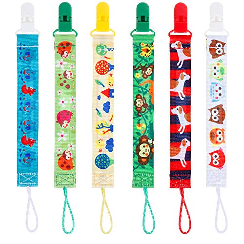 Lictin 6 Pcs Cadenas para chupetes chupetero con adorable diseño a dos caras Unisex Clips para niños y niñas con DIY diseño el nombre del bebé