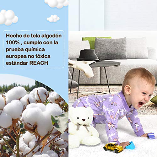 Lictin 6 Piezas Pijama para Bebé- Mameluco de Algodón con Cremallera con Puntos de Pegamento Antideslizantes para Pies, Pintura de Animal para Bebes de 0-3 Meses,3-6 Meses,6-10 Meses (L(6-10 Meses))