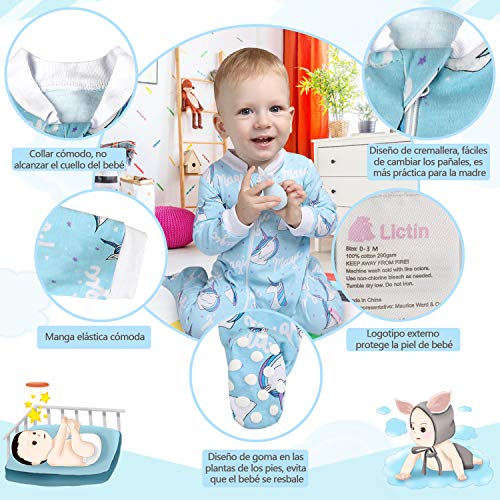 Lictin 6 Piezas Pijama para Bebé- Mameluco de Algodón con Cremallera con Puntos de Pegamento Antideslizantes para Pies, Pintura de Animal para Bebes de 0-3 Meses,3-6 Meses,6-10 Meses (L(6-10 Meses))