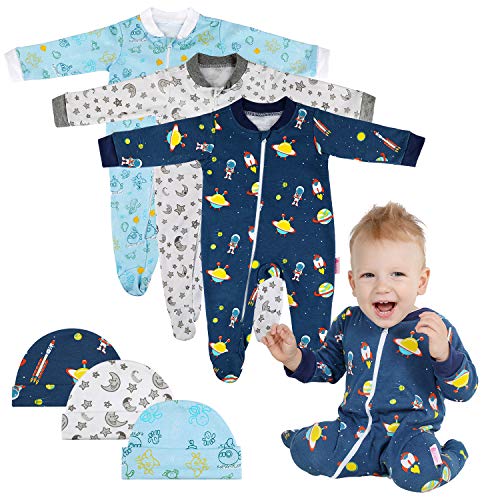 Lictin 6 Piezas Pijama para Bebé- Mameluco de Algodón con Cremallera con Puntos de Pegamento Antideslizantes para Pies,Pintura de Estrella para Bebes de 0-10 Meses (L(6-10 Meses))