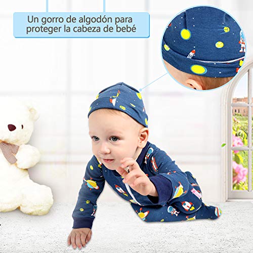 Lictin 6 Piezas Pijama para Bebé- Mameluco de Algodón con Cremallera con Puntos de Pegamento Antideslizantes para Pies,Pintura de Estrella para Bebes de 0-10 Meses (S(0-3 Meses))