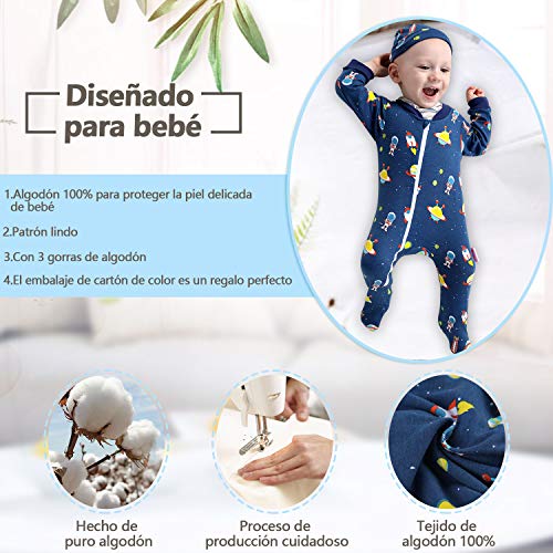 Lictin 6 Piezas Pijama para Bebé- Mameluco de Algodón con Cremallera con Puntos de Pegamento Antideslizantes para Pies,Pintura de Estrella para Bebes de 0-10 Meses (M(3-6 Meses))