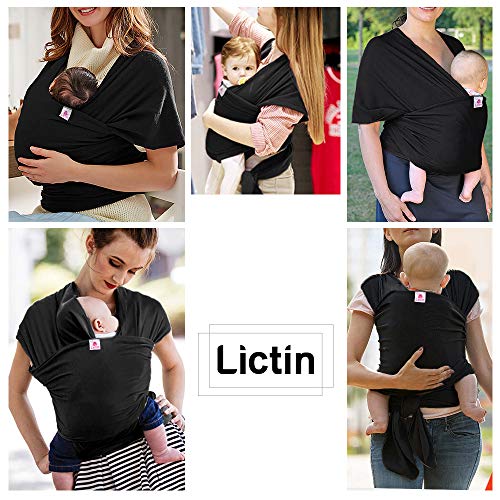 Lictin Fular Portabebés Elástico Negro Portador de Bebé ;Pañuelo de algodón;Unisex;Para padres (Negro)