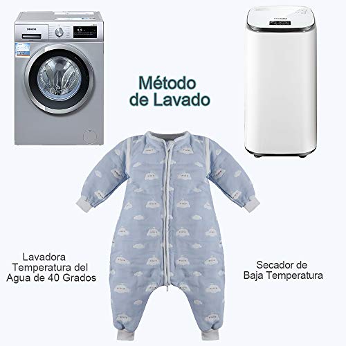 Lictin Saco de Dormir para Bebés- 2.0Tog Saco de Dormir con Mangas Extraíbles para Niños de 0-1,5 Años de 65 a 85 cm, de 100% Algodón Orgánico, de Motivo de Cielo Azul y Nubes Blancas (S(65-85cm))