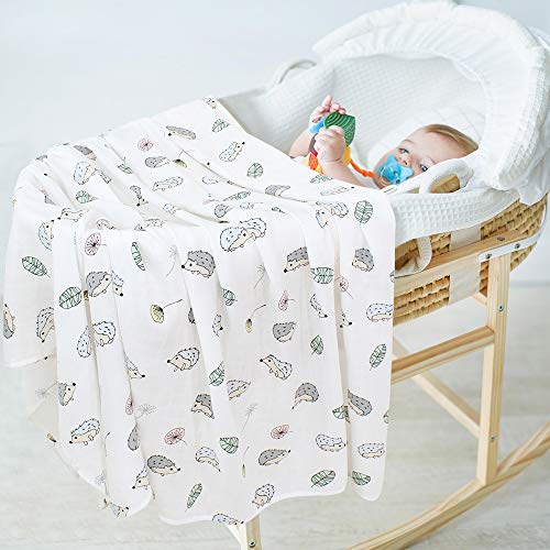 LifeTree Bebé Muselina Swaddle Manta,"Diseño de Erizo" Bambú Algodon Muselinas 120x120 cm Mantitas para Bebes, Envoltura de Muselina