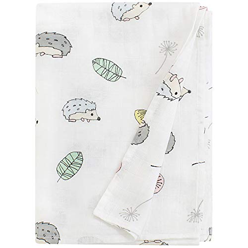 LifeTree Bebé Muselina Swaddle Manta,"Diseño de Erizo" Bambú Algodon Muselinas 120x120 cm Mantitas para Bebes, Envoltura de Muselina