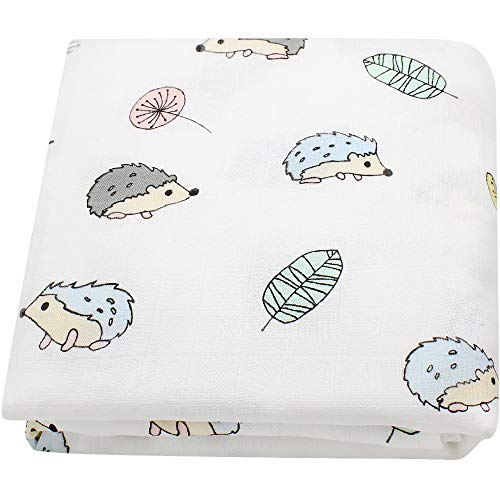 LifeTree Bebé Muselina Swaddle Manta,"Diseño de Erizo" Bambú Algodon Muselinas 120x120 cm Mantitas para Bebes, Envoltura de Muselina