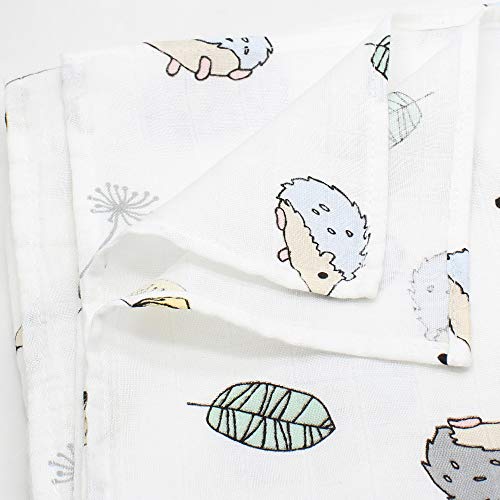 LifeTree Bebé Muselina Swaddle Manta,"Diseño de Erizo" Bambú Algodon Muselinas 120x120 cm Mantitas para Bebes, Envoltura de Muselina