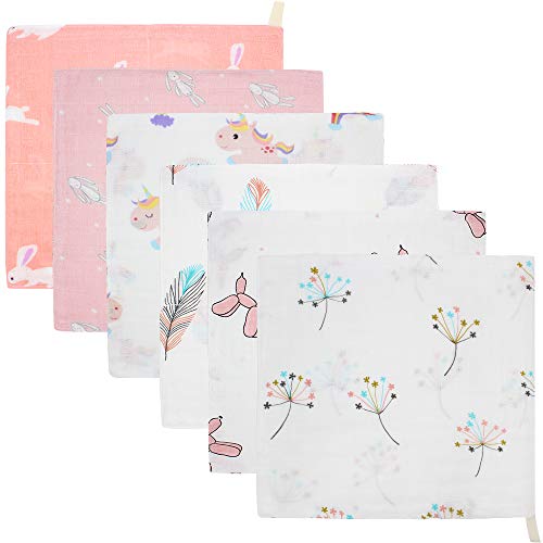 LifeTree Suave Toallas de Lavabo, Toallas de Muselina para Bebés, 27 X 27cm Toalla Facial Bebe, Toallitas, Pañuelo Para Niños Pack de 6