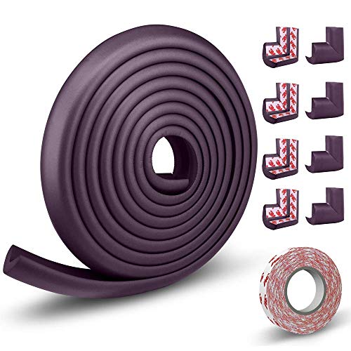 LinGear Kit Protector de Esquinas y Bordes Grueso para Bebés y Niños, 1 Rollo de 5m y Juego de 8 Cantos Protección Bebé en Casa No Tóxico para Mueble, Mesa, Esquina de Pared (Morado)