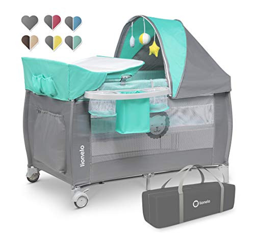 Lionelo - Cuna 5902581650603 Sven Plus de viaje, color turquesa y gris