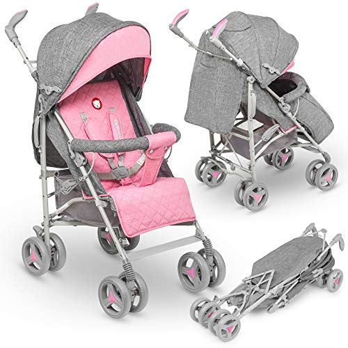 Lionelo LO-IRMA PINK Irma buggy - Carrito de viaje plegable con posición tumbada, 7 kg, color rosa