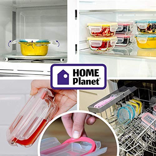 Little Home Planet® Set de 6 Contenedores de Alimentos para Bebe en Cristal | 2 Cucharas y Funda de Silicona | Cubiertos con Sello a presion | 97% embalaje de plástico eliminado | Libre de BPA Tapa