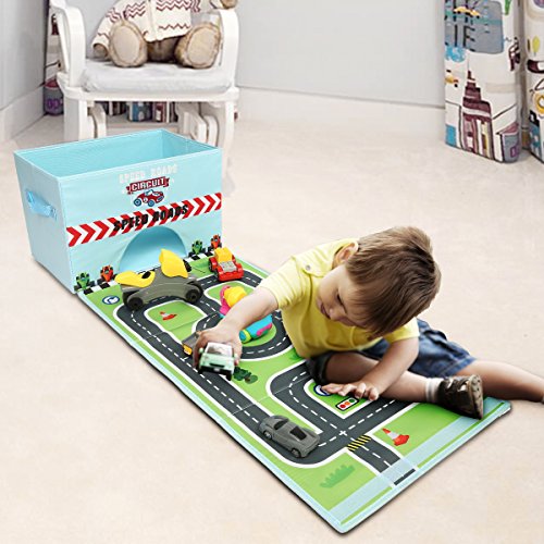 Livememory plegable caja de almacenamiento de juguetes Caja Organizador de juguetes de tela con Fun alfombra de juegos para niños (coches No Incluidos)