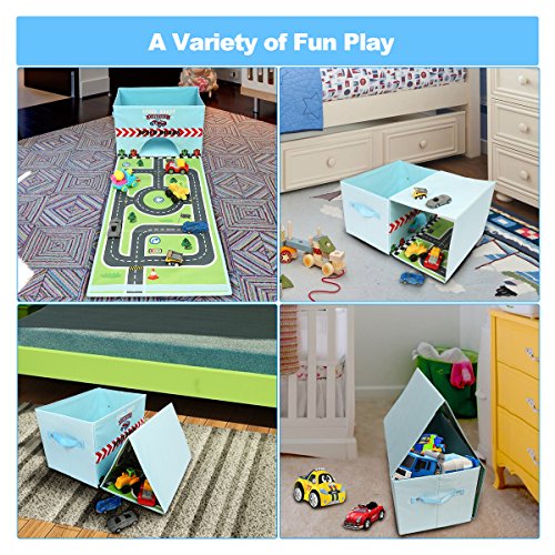 Livememory plegable caja de almacenamiento de juguetes Caja Organizador de juguetes de tela con Fun alfombra de juegos para niños (coches No Incluidos)