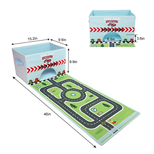 Livememory plegable caja de almacenamiento de juguetes Caja Organizador de juguetes de tela con Fun alfombra de juegos para niños (coches No Incluidos)