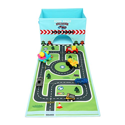 Livememory plegable caja de almacenamiento de juguetes Caja Organizador de juguetes de tela con Fun alfombra de juegos para niños (coches No Incluidos)