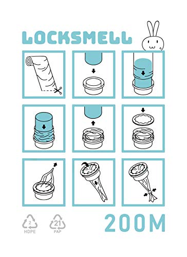 LOCKSMELL Nappy Bin Liner 200m Compatible con los cartuchos Tommee Tippee Sangenic Angelcare & Litter Locker II | Equivalente a 28 Angelcare 20 Litter Locker II 16 Recargas Sangenic + TUBO DE RECAMBIO