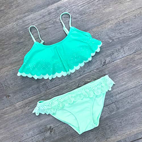 Logobeing Bikini Niña 7-14 Años Bañadores/Diademas Niñas Volantes Huecos Traje de Baño Traje de Baño Bikini Conjunto Trajes (11-12años, Verde)