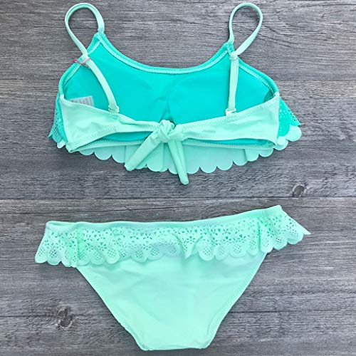 Logobeing Bikini Niña 7-14 Años Bañadores/Diademas Niñas Volantes Huecos Traje de Baño Traje de Baño Bikini Conjunto Trajes (11-12años, Verde)