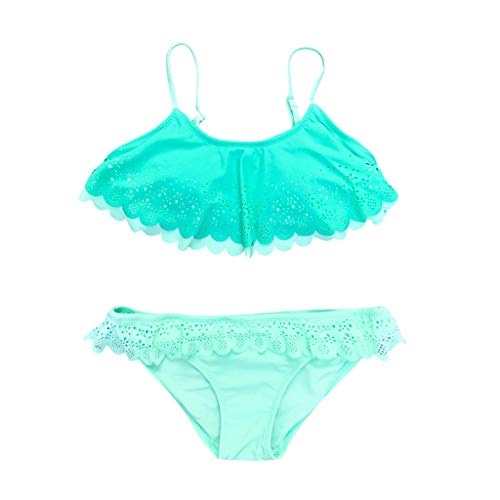 Logobeing Bikini Niña 7-14 Años Bañadores/Diademas Niñas Volantes Huecos Traje de Baño Traje de Baño Bikini Conjunto Trajes (11-12años, Verde)