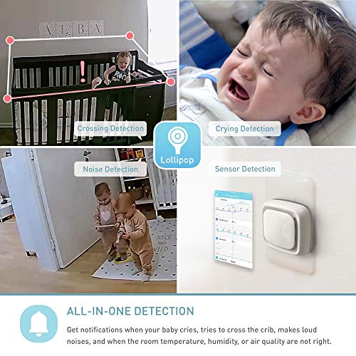 Lollipop camera, cámara para bebés, monitor para bebé, detección de llanto, multistreaming, visión nocturna, soporte para pared, monitor para bebés wifi, detección de cruce (turquesa)