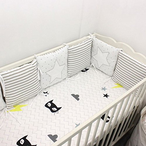 Lot de 6 pièces pour lit de bébé Zhaoke - En coton - Pour protéger bébé - Blanc avec étoiles - 30 x 30 cm