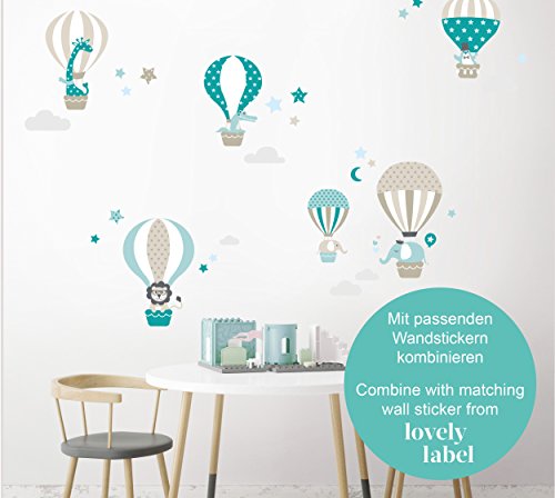 lovely label, Cenefa autoadhesiva, 450 x 11,5 cm, diseño de Globos airostático, Color Beige-Menta-Turquesa